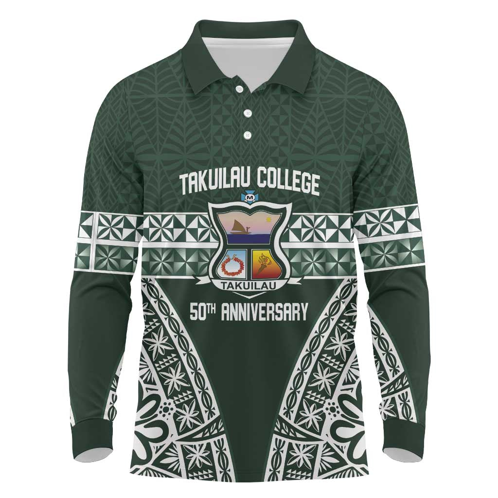 Personalised Tonga Takuilau College Long Sleeve Polo Shirt 50th Anniversary Ngatu Kupesi - Polynesian Pride