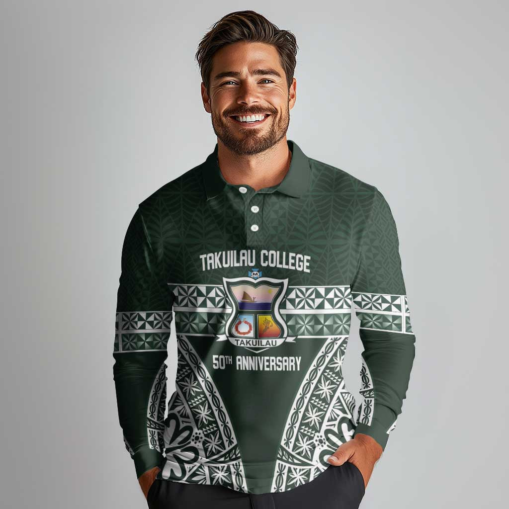 Personalised Tonga Takuilau College Long Sleeve Polo Shirt 50th Anniversary Ngatu Kupesi - Polynesian Pride