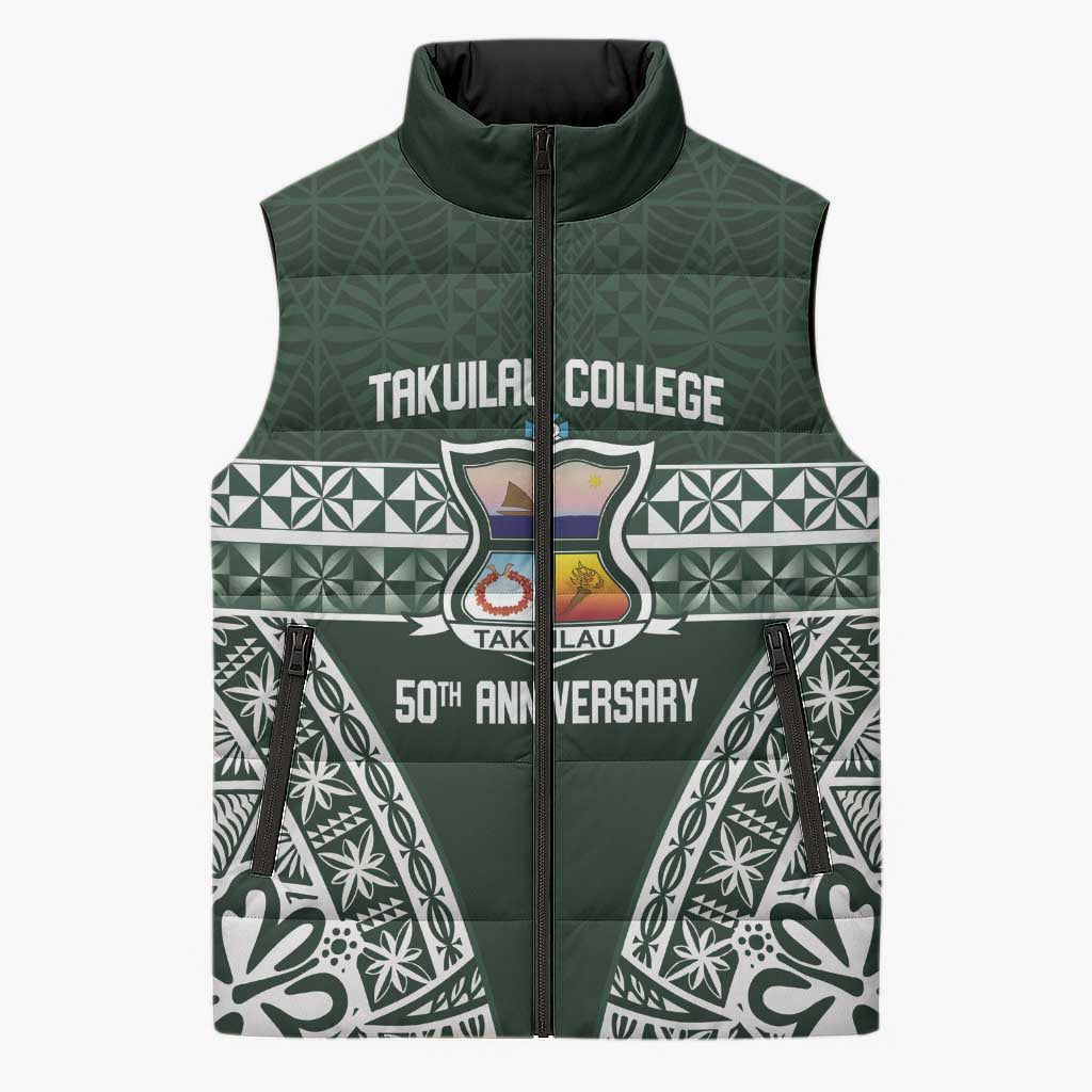 Personalised Tonga Takuilau College Sleeveless Puffer Jacket 50th Anniversary Ngatu Kupesi - Polynesian Pride