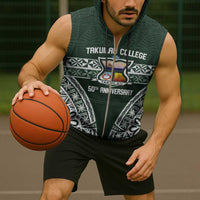 Personalised Tonga Takuilau College Sleeveless Zip Hoodie 50th Anniversary Ngatu Kupesi - Polynesian Pride