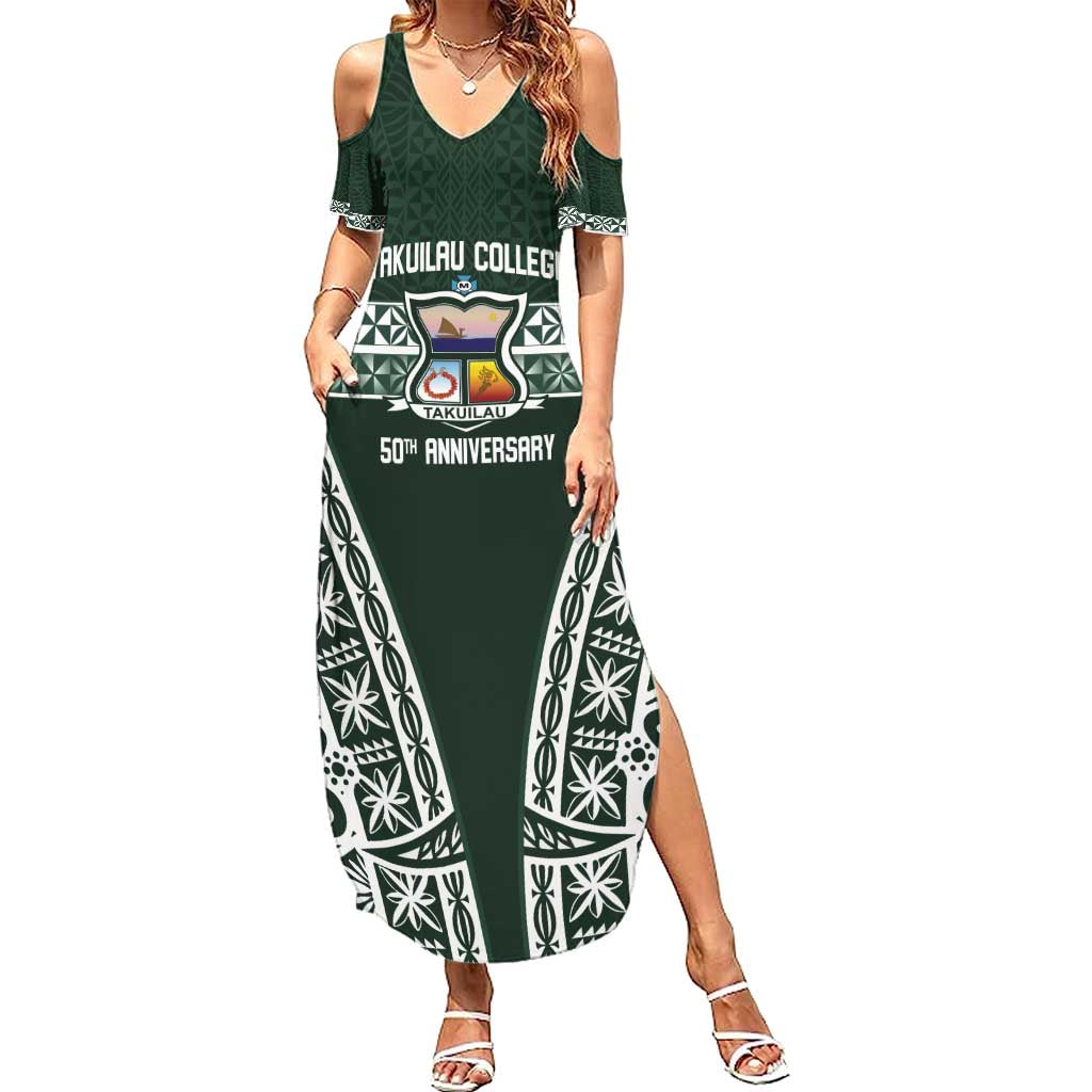 Personalised Tonga Takuilau College Summer Maxi Dress 50th Anniversary Ngatu Kupesi - Polynesian Pride