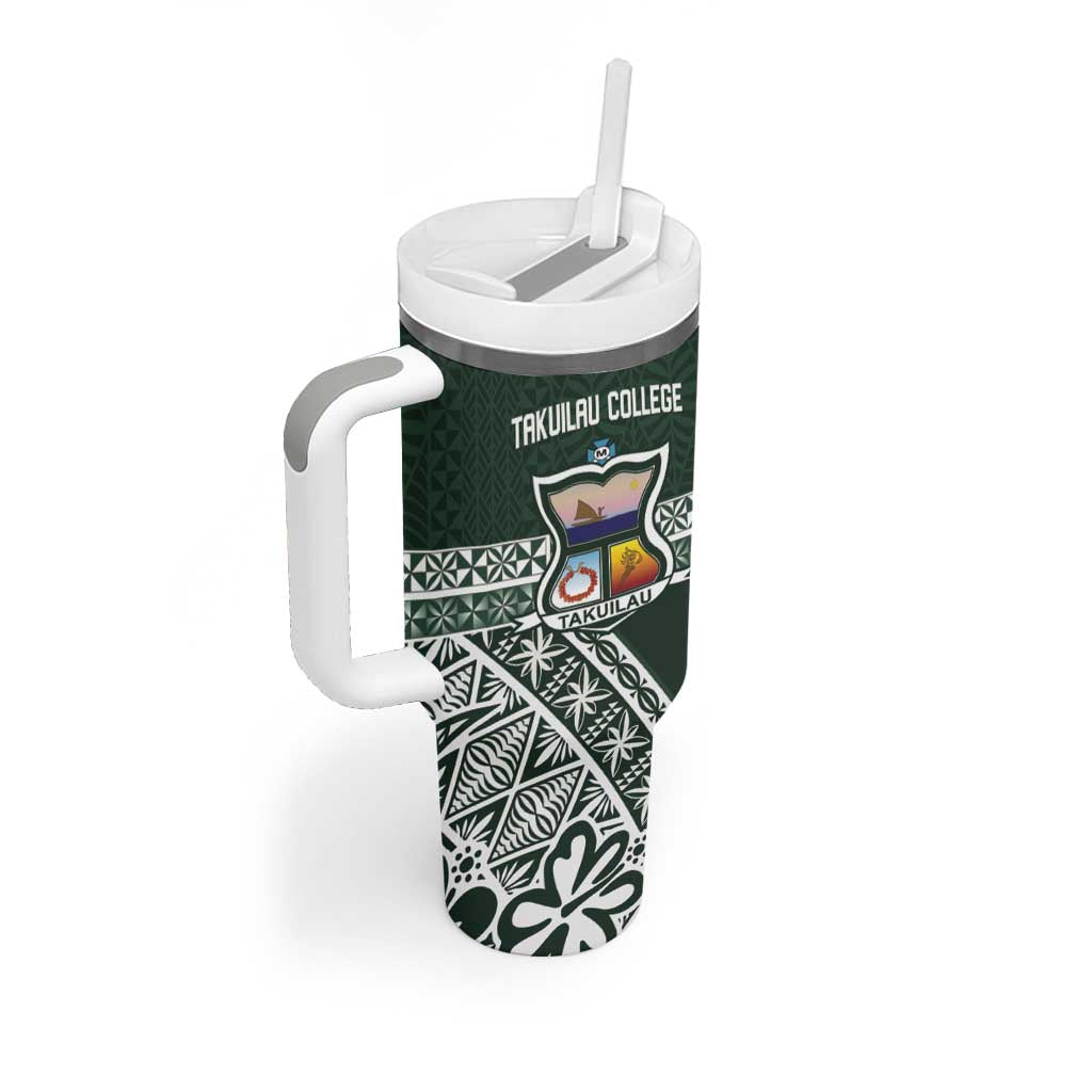 Personalised Tonga Takuilau College Tumbler With Handle 50th Anniversary Ngatu Kupesi - Polynesian Pride