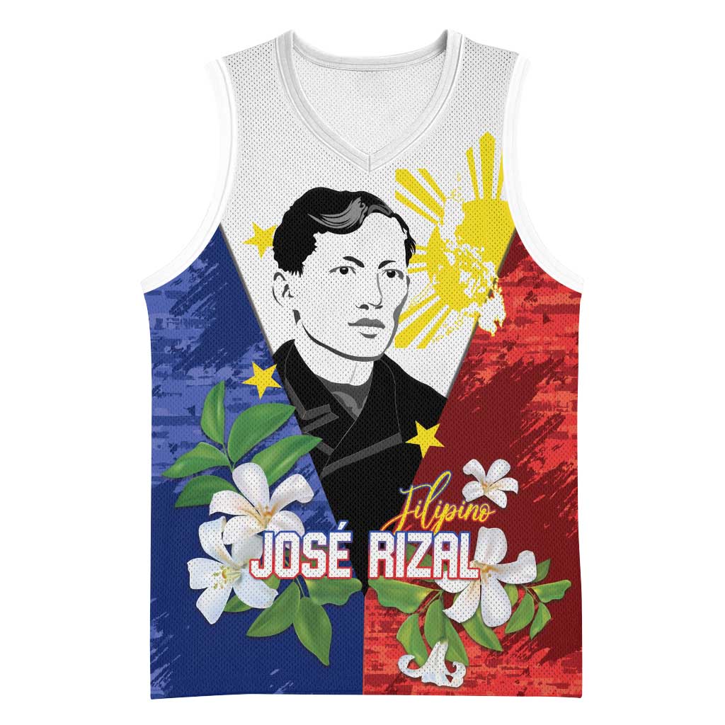 Philippines Rizal Day Basketball Jersey Filipino Sampaguita Grunge Style - Polynesian Pride