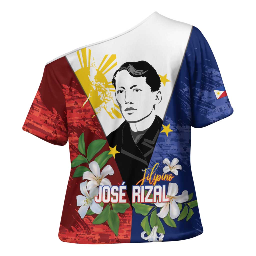 Philippines Rizal Day Cross Shoulder Shirt Filipino Sampaguita Grunge Style - Polynesian Pride