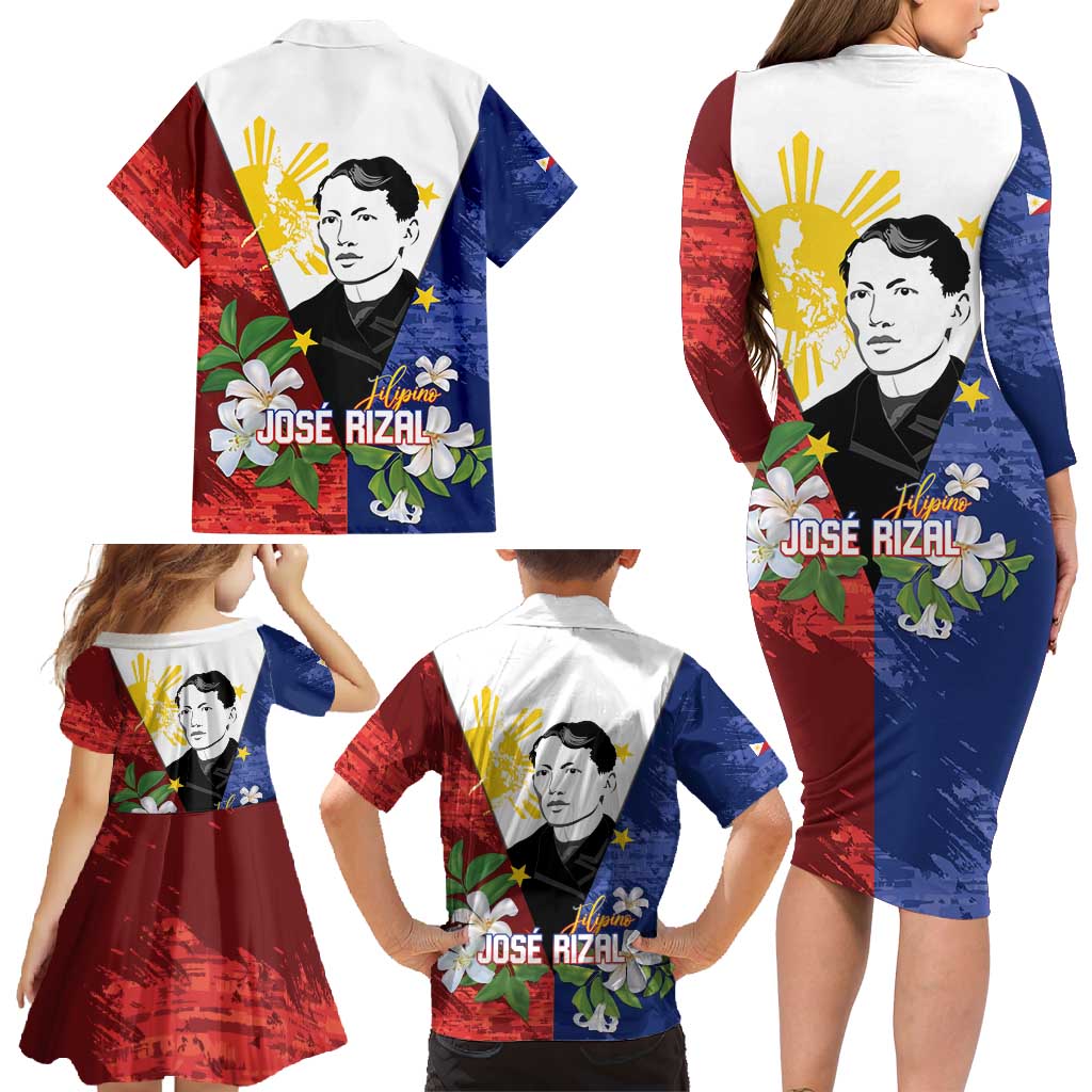 Philippines Rizal Day Family Matching Long Sleeve Bodycon Dress and Hawaiian Shirt Filipino Sampaguita Grunge Style - Polynesian Pride