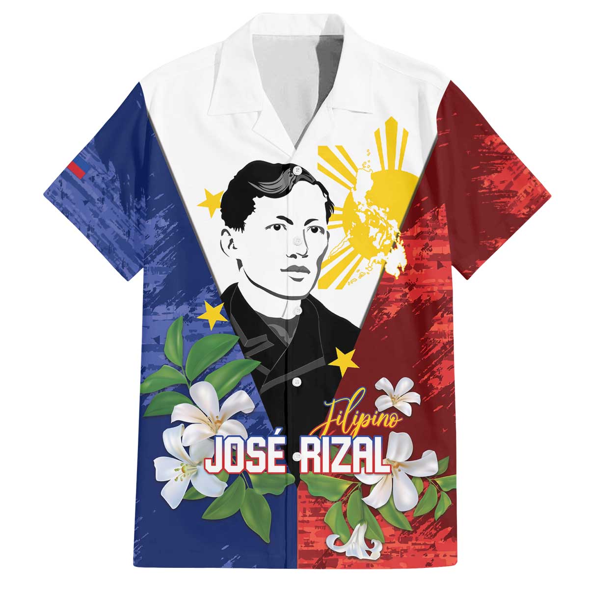 Philippines Rizal Day Family Matching Off The Shoulder Long Sleeve Dress and Hawaiian Shirt Filipino Sampaguita Grunge Style - Polynesian Pride
