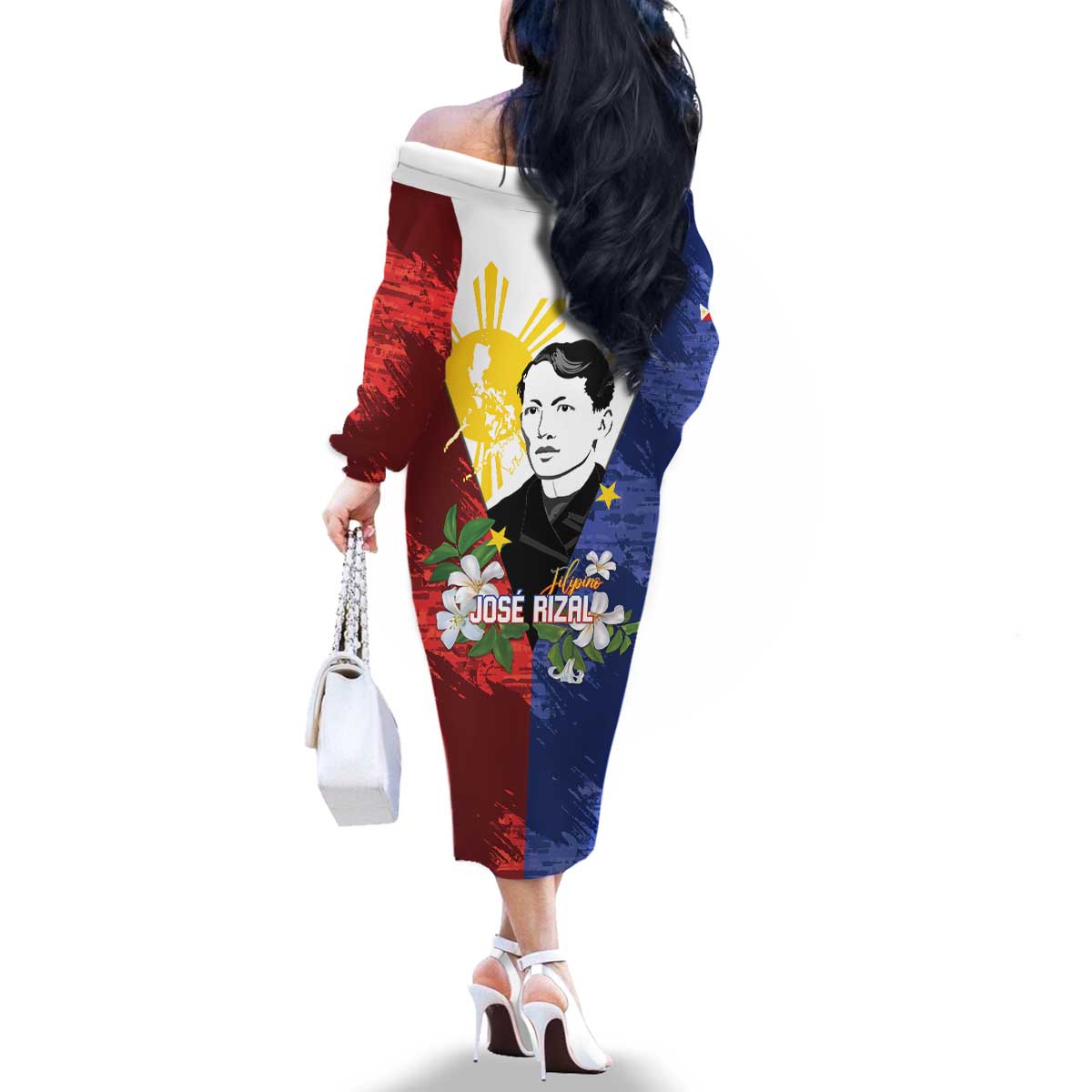 Philippines Rizal Day Family Matching Off The Shoulder Long Sleeve Dress and Hawaiian Shirt Filipino Sampaguita Grunge Style - Polynesian Pride