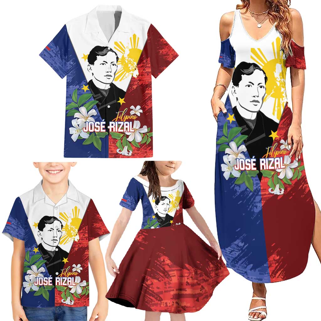 Philippines Rizal Day Family Matching Summer Maxi Dress and Hawaiian Shirt Filipino Sampaguita Grunge Style - Polynesian Pride