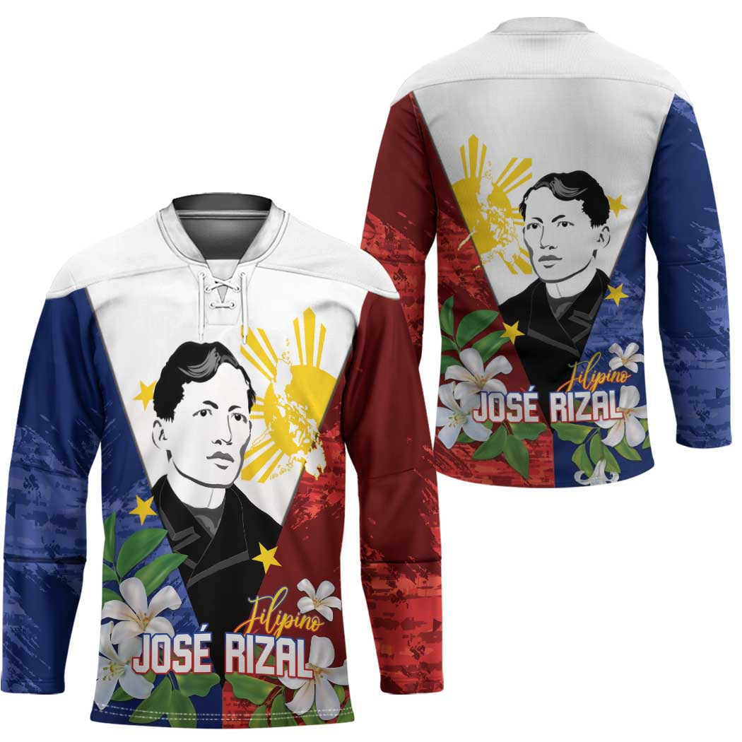 Philippines Rizal Day Hockey Jersey Filipino Sampaguita Grunge Style - Polynesian Pride
