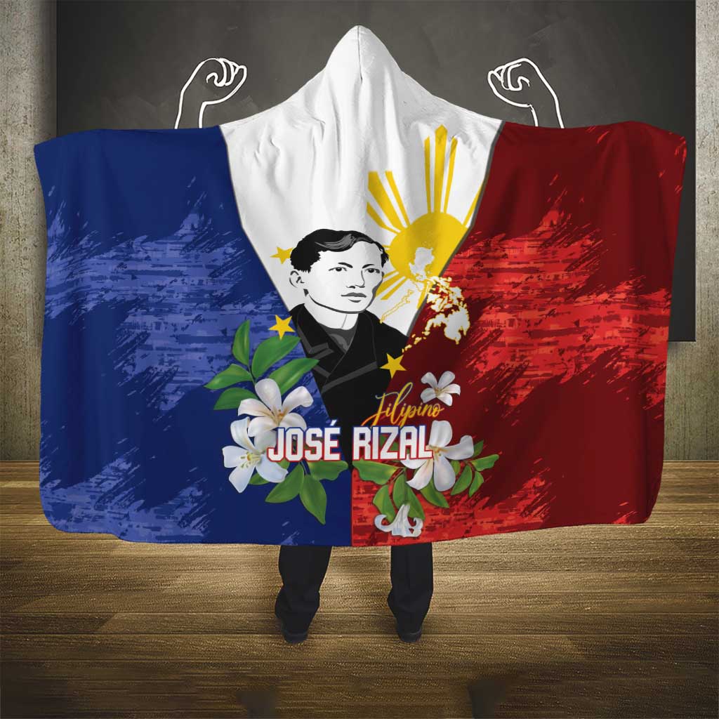 Philippines Rizal Day Hooded Blanket Filipino Sampaguita Grunge Style - Polynesian Pride