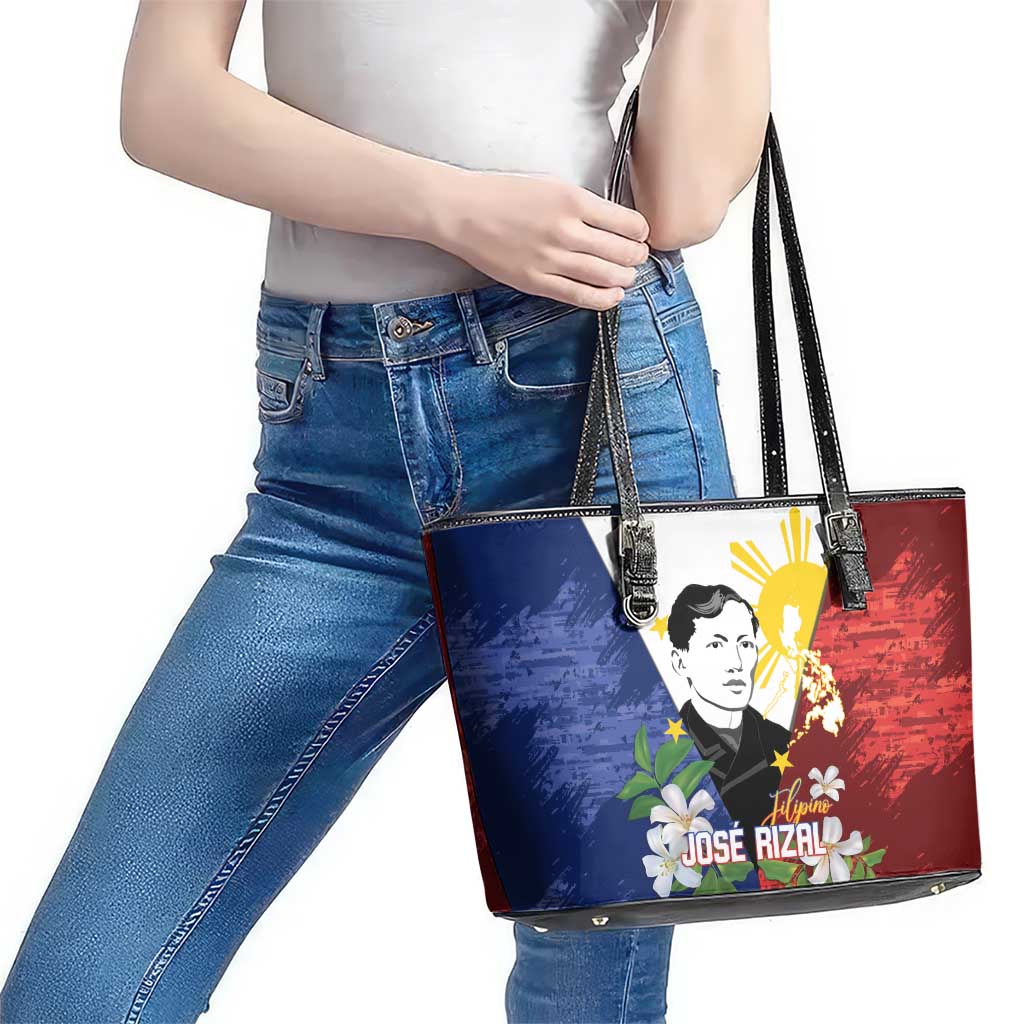 Philippines Rizal Day Leather Tote Bag Filipino Sampaguita Grunge Style - Polynesian Pride