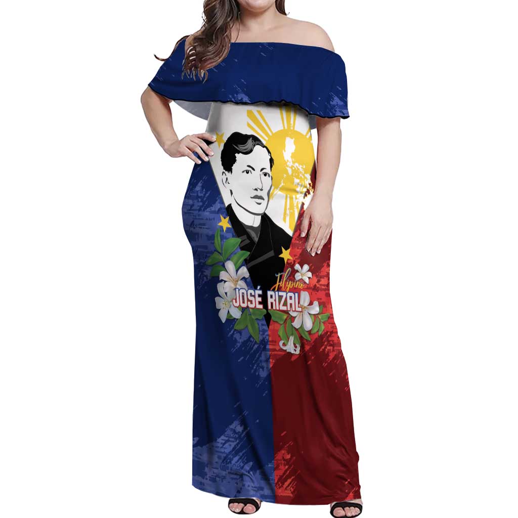 Philippines Rizal Day Off Shoulder Maxi Dress Filipino Sampaguita Grunge Style - Polynesian Pride