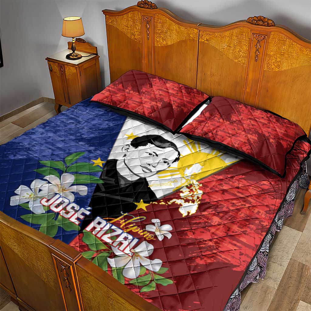 Philippines Rizal Day Quilt Bed Set Filipino Sampaguita Grunge Style - Polynesian Pride