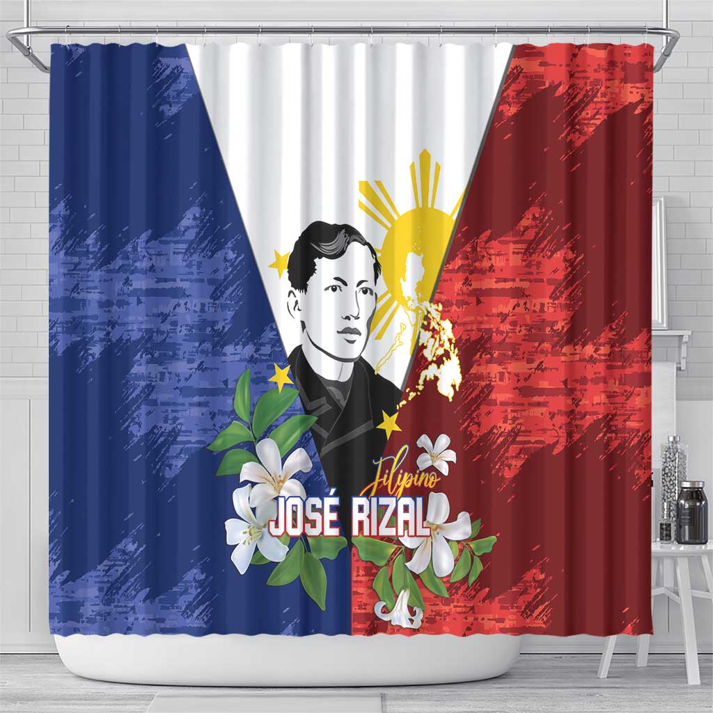 Philippines Rizal Day Shower Curtain Filipino Sampaguita Grunge Style - Polynesian Pride