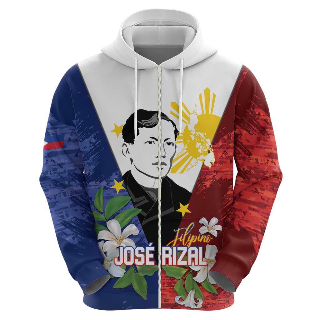 Philippines Rizal Day Zip Hoodie Filipino Sampaguita Grunge Style - Polynesian Pride