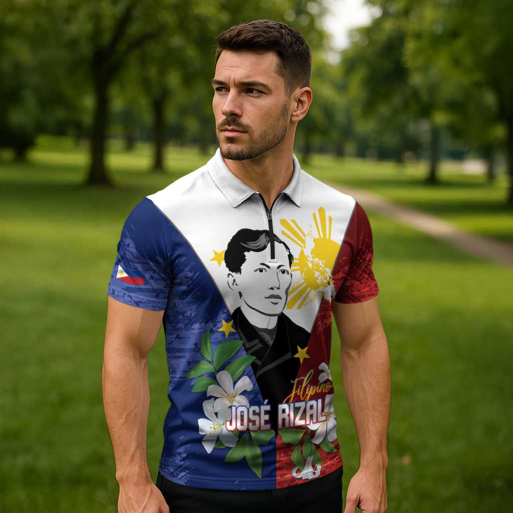 Philippines Rizal Day Zipper Polo Shirt Filipino Sampaguita Grunge Style - Polynesian Pride