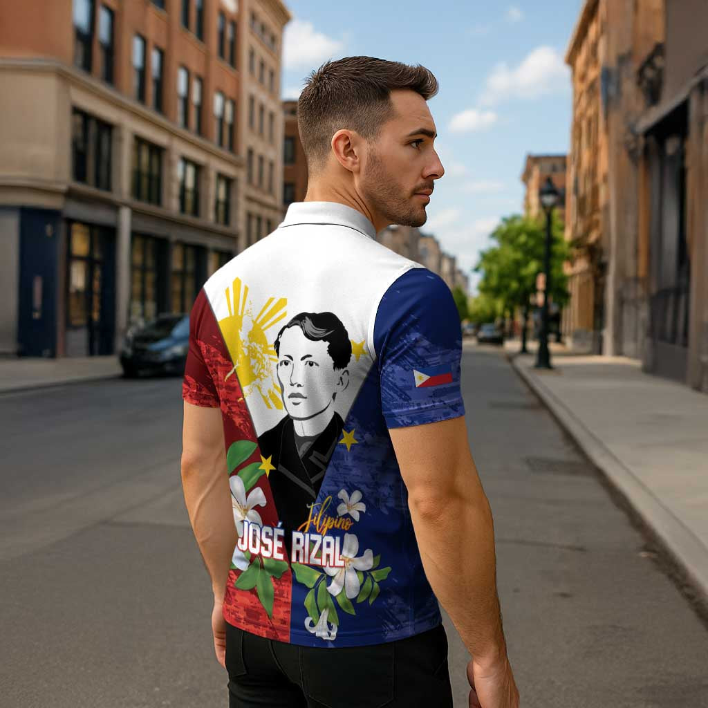 Philippines Rizal Day Zipper Polo Shirt Filipino Sampaguita Grunge Style - Polynesian Pride
