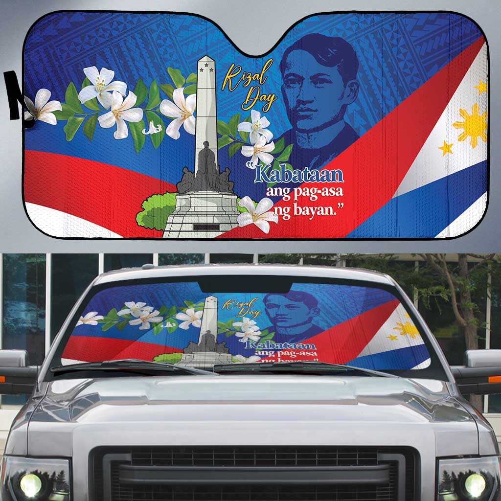 Philippines Rizal Day Auto Sun Shade Filipino Motto Stella Polynesian Pattern - Polynesian Pride