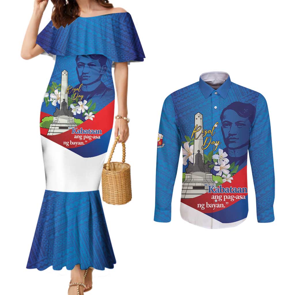Philippines Rizal Day Couples Matching Mermaid Dress and Long Sleeve Button Shirt Filipino Motto Stella Polynesian Pattern - Polynesian Pride