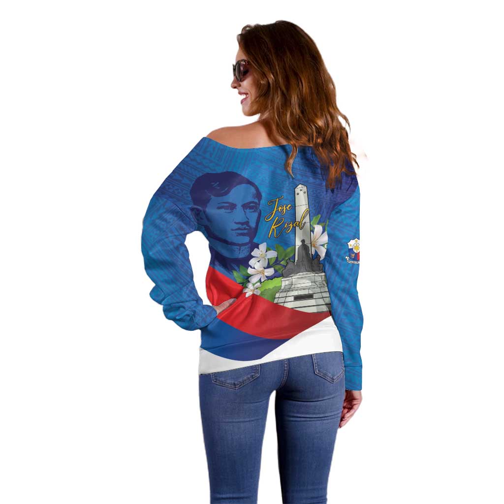 Philippines Rizal Day Off Shoulder Sweater Filipino Motto Stella Polynesian Pattern - Polynesian Pride