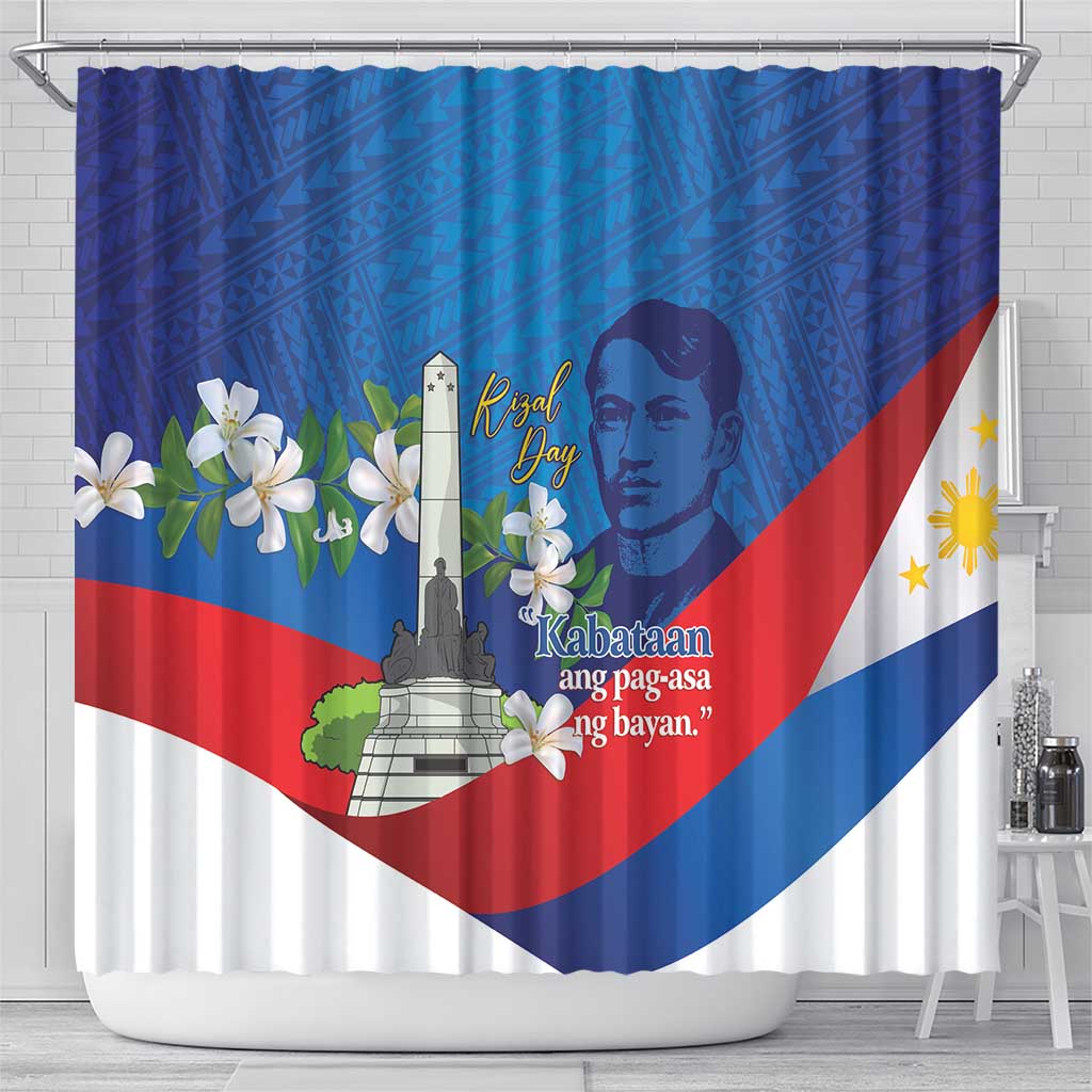Philippines Rizal Day Shower Curtain Filipino Motto Stella Polynesian Pattern - Polynesian Pride