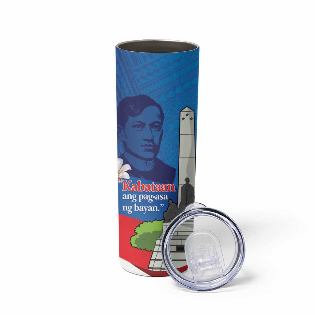 Philippines Rizal Day Skinny Tumbler Filipino Motto Stella Polynesian Pattern - Polynesian Pride