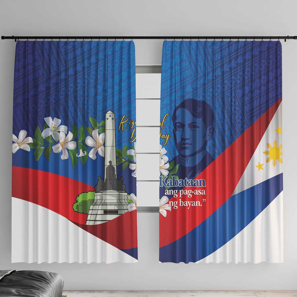 Philippines Rizal Day Window Curtain Filipino Motto Stella Polynesian Pattern - Polynesian Pride