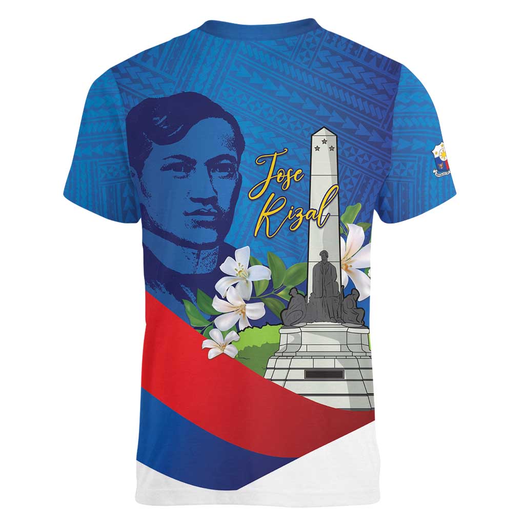 Philippines Rizal Day Women V-Neck T-Shirt Filipino Motto Stella Polynesian Pattern - Polynesian Pride