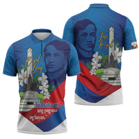 Philippines Rizal Day Zipper Polo Shirt Filipino Motto Stella Polynesian Pattern - Polynesian Pride