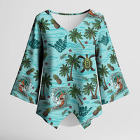 Aloha Hawaii Surfing Tropical Seamless Kimono Sleeve Blouse LT14 Female Cyan - Polynesian Pride