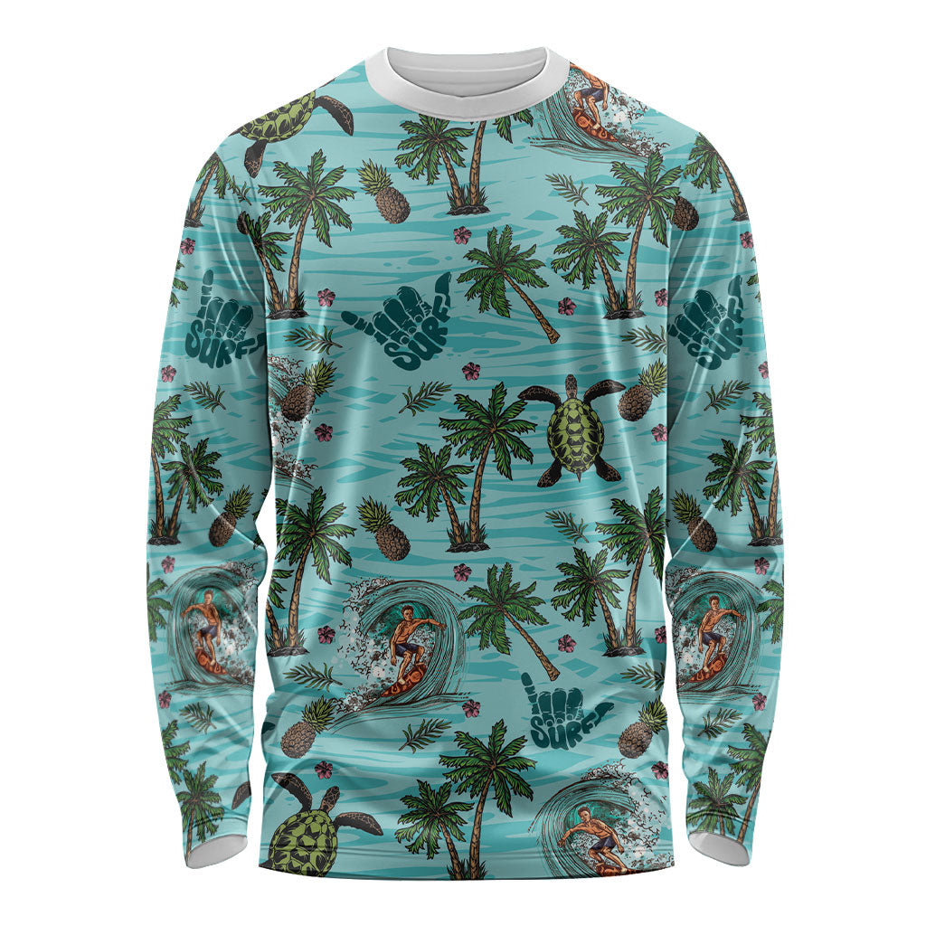 Aloha Hawaii Surfing Tropical Seamless Long Sleeve Shirt LT14 Unisex Cyan - Polynesian Pride