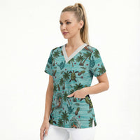 Aloha Hawaii Surfing Tropical Seamless Scrub Top LT14 - Polynesian Pride