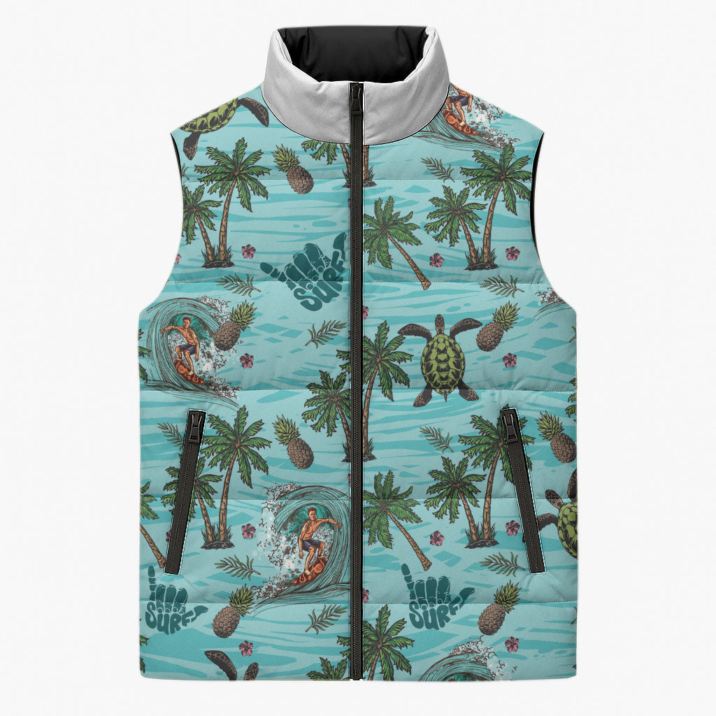 Aloha Hawaii Surfing Tropical Seamless Sleeveless Puffer Jacket LT14 Unisex Cyan - Polynesian Pride