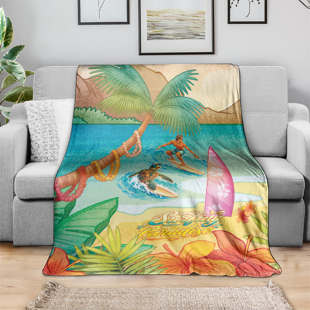 Surfing Paradise Hawaii Blanket Tropical Flowers Beachy Vibes LT14 - Polynesian Pride