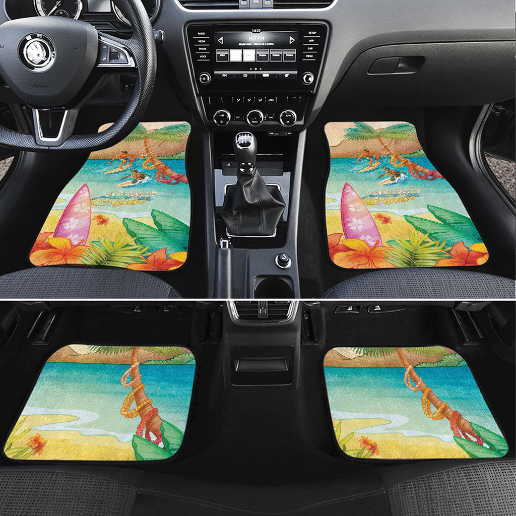 Surfing Paradise Hawaii Car Mats Tropical Flowers Beachy Vibes LT14 Set 4pcs Multicolor - Polynesian Pride