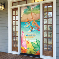 Surfing Paradise Hawaii Door Cover Tropical Flowers Beachy Vibes LT14 - Polynesian Pride