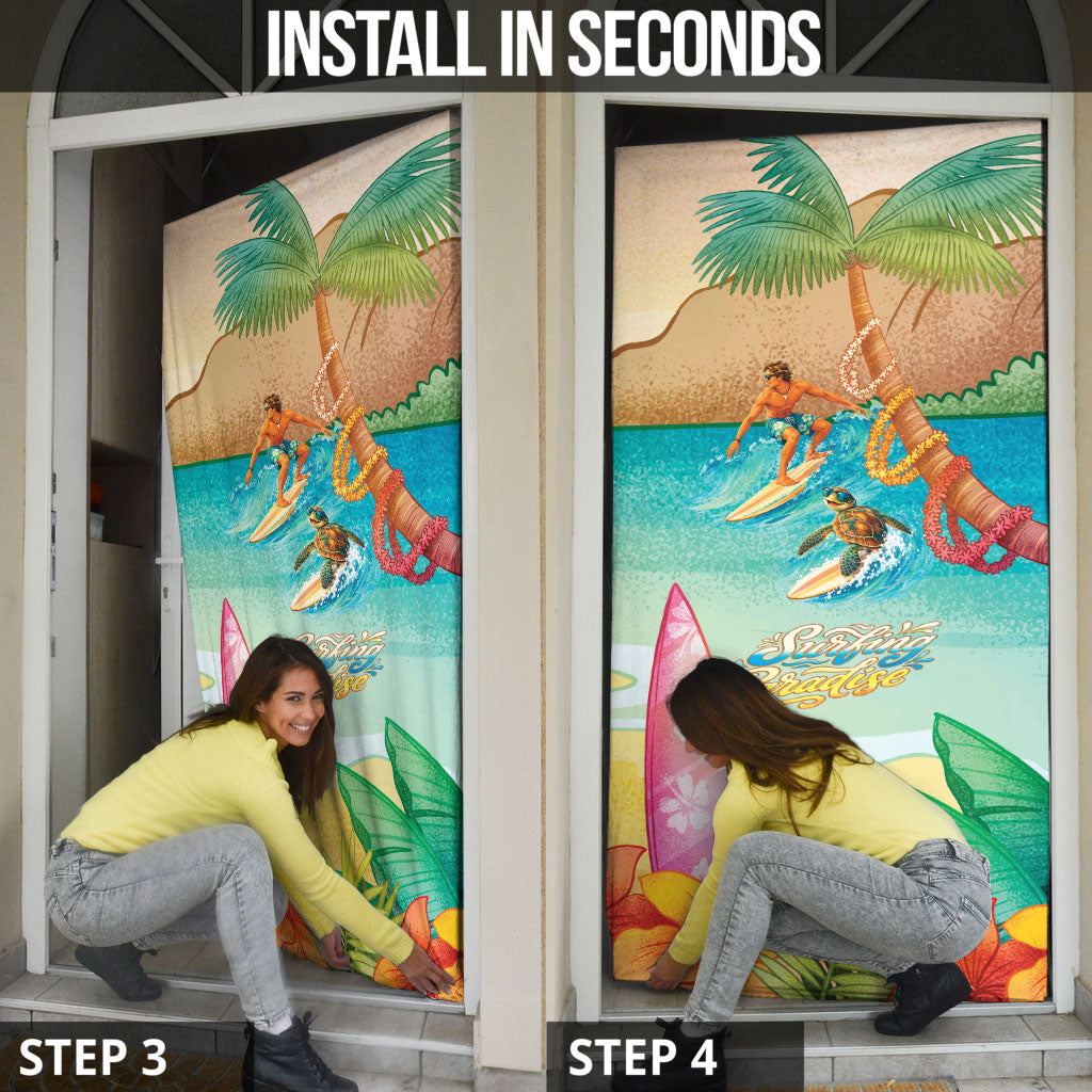Surfing Paradise Hawaii Door Cover Tropical Flowers Beachy Vibes LT14 - Polynesian Pride