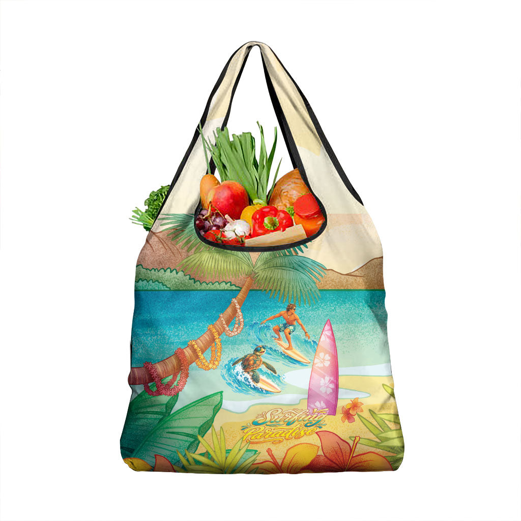 Surfing Paradise Hawaii Grocery Bag Tropical Flowers Beachy Vibes LT14 1-pack One Size Multicolor - Polynesian Pride