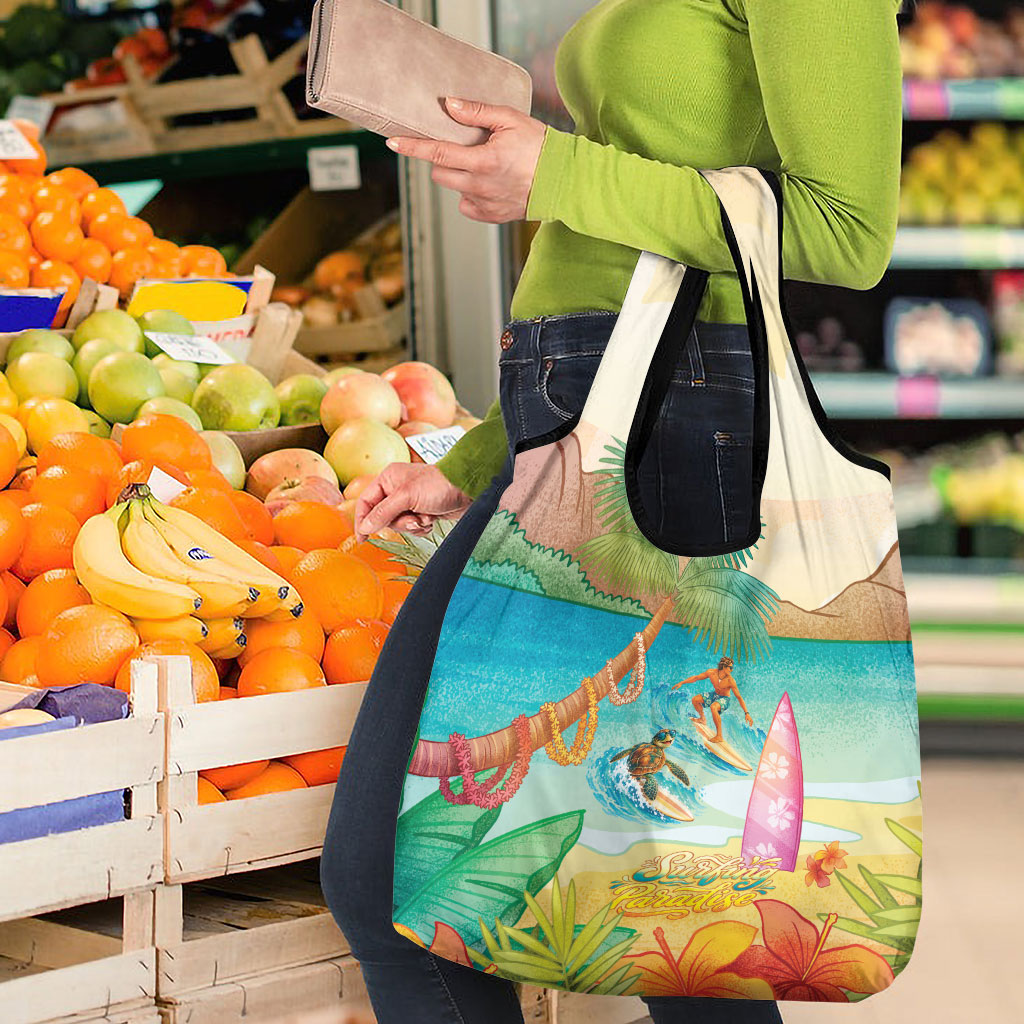 Surfing Paradise Hawaii Grocery Bag Tropical Flowers Beachy Vibes LT14 - Polynesian Pride