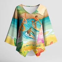 Surfing Paradise Hawaii Kimono Sleeve Blouse Tropical Flowers Beachy Vibes LT14 Female Multicolor - Polynesian Pride