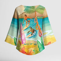 Surfing Paradise Hawaii Kimono Sleeve Blouse Tropical Flowers Beachy Vibes LT14 - Polynesian Pride