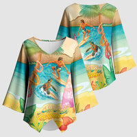 Surfing Paradise Hawaii Kimono Sleeve Blouse Tropical Flowers Beachy Vibes LT14 - Polynesian Pride