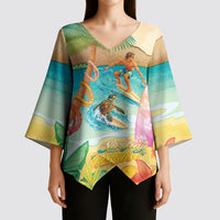 Surfing Paradise Hawaii Kimono Sleeve Blouse Tropical Flowers Beachy Vibes LT14 - Polynesian Pride