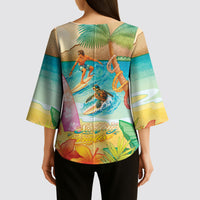 Surfing Paradise Hawaii Kimono Sleeve Blouse Tropical Flowers Beachy Vibes LT14 - Polynesian Pride