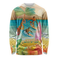 Surfing Paradise Hawaii Long Sleeve Shirt Tropical Flowers Beachy Vibes LT14 Unisex Multicolor - Polynesian Pride