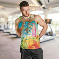 Surfing Paradise Hawaii Men Tank Top Tropical Flowers Beachy Vibes LT14 Multicolor - Polynesian Pride
