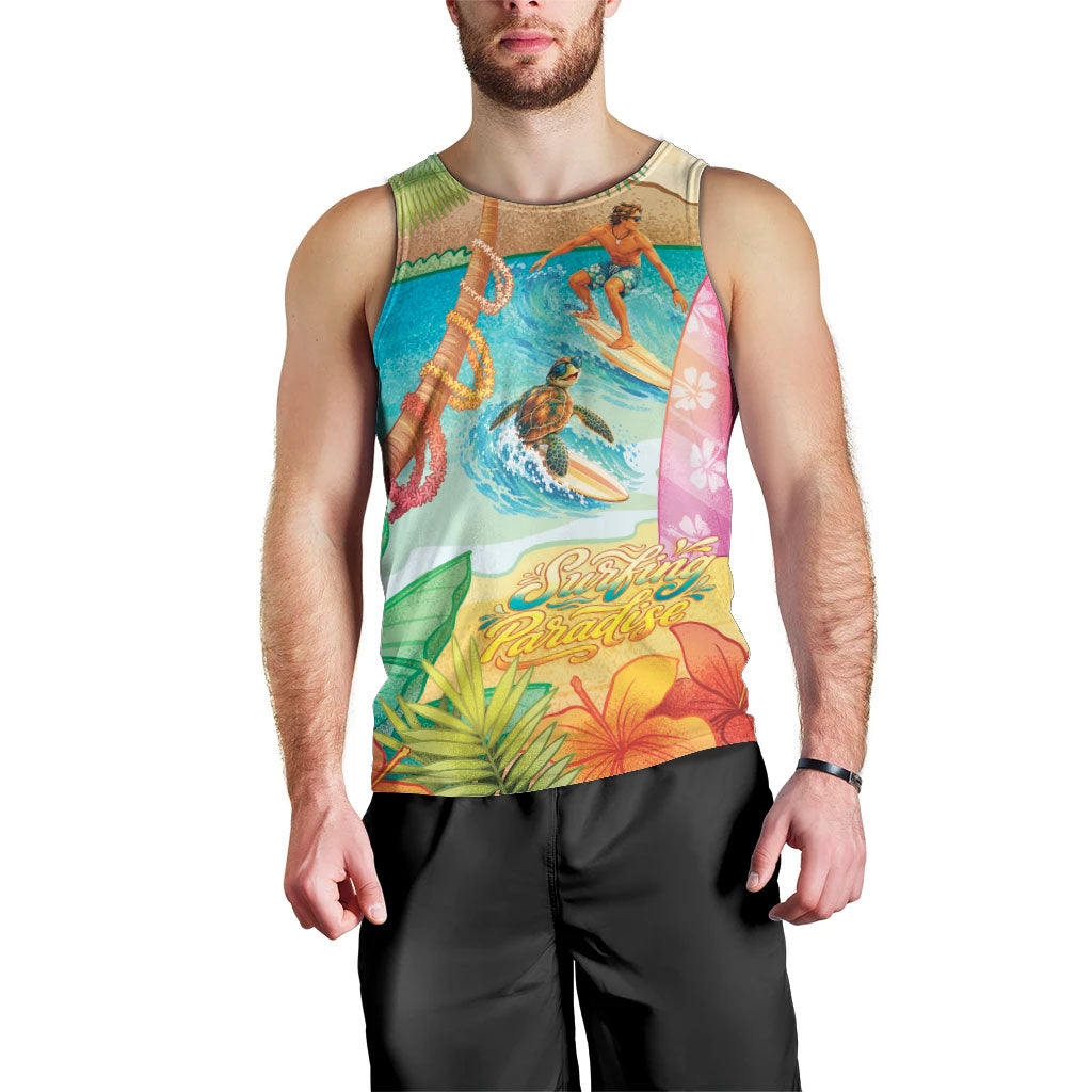 Surfing Paradise Hawaii Men Tank Top Tropical Flowers Beachy Vibes LT14 - Polynesian Pride
