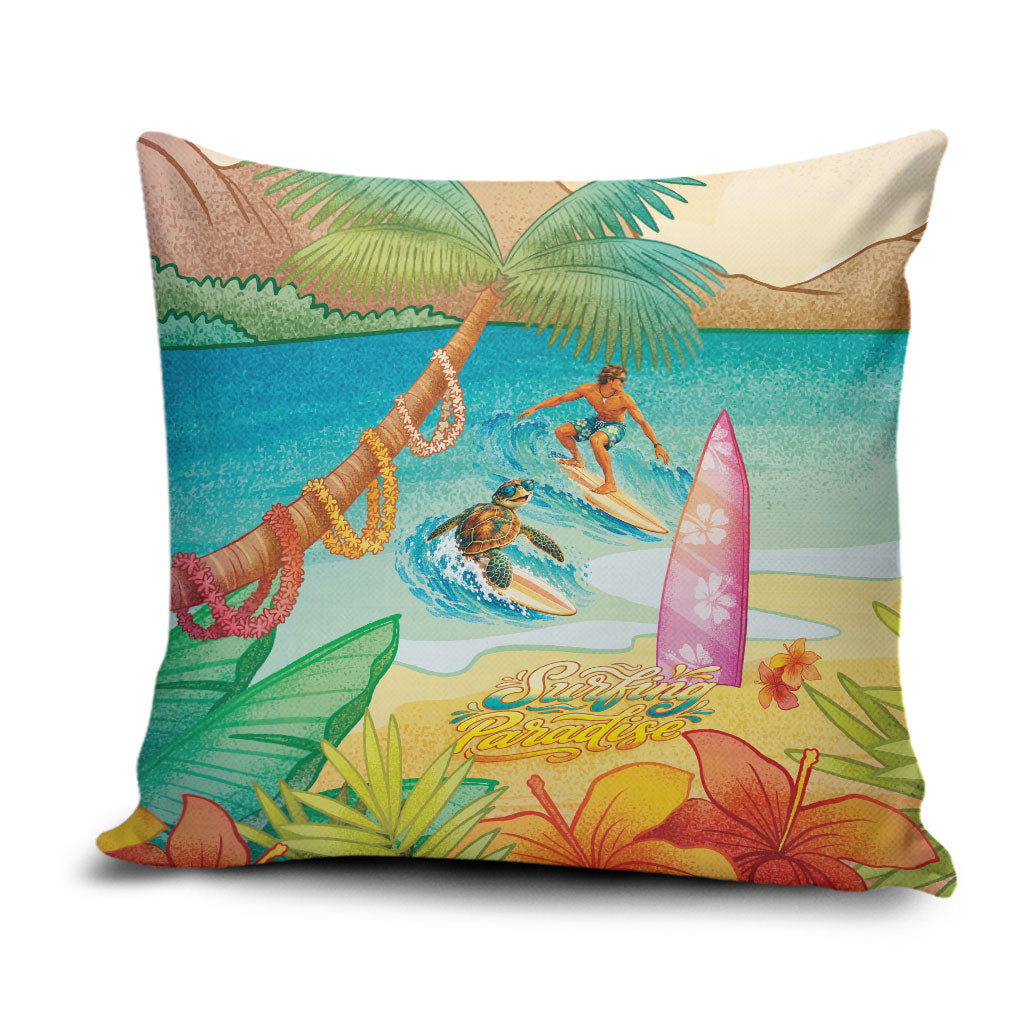 Surfing Paradise Hawaii Pillow Cover Tropical Flowers Beachy Vibes