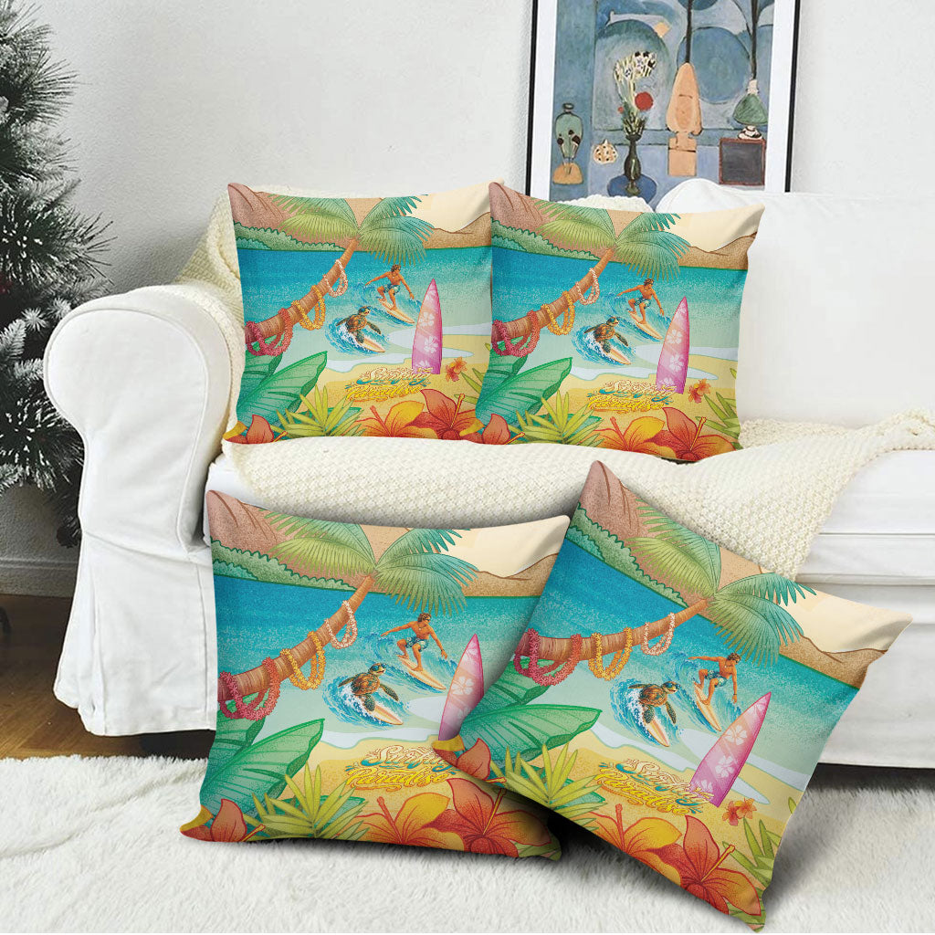 Surfing Paradise Hawaii Pillow Cover Tropical Flowers Beachy Vibes LT14 - Polynesian Pride