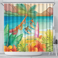 Surfing Paradise Hawaii Shower Curtain Tropical Flowers Beachy Vibes LT14 - Polynesian Pride